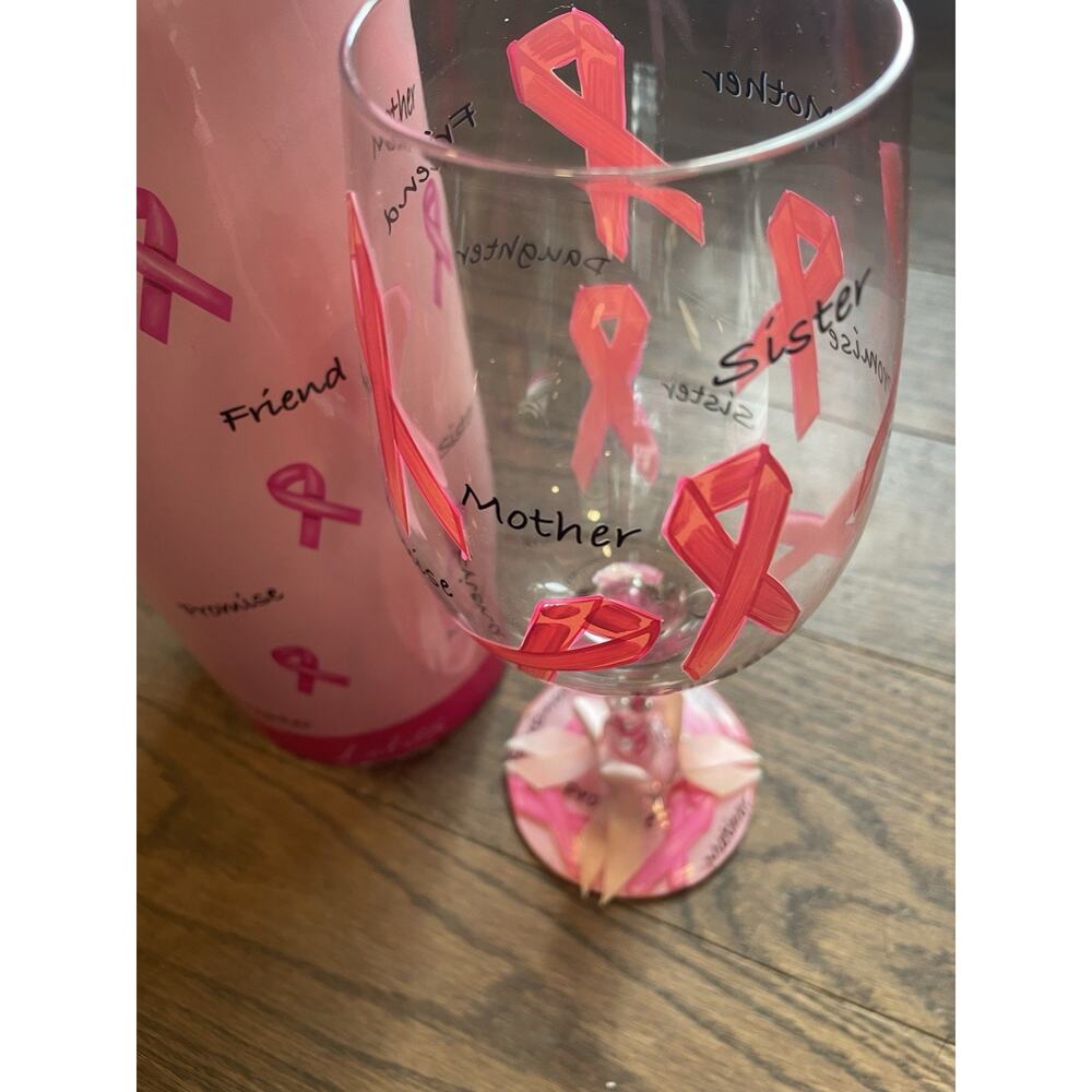 Lolita "PINK RIBBON" Wine Glass Breast Cancer Awareness Hand Painted